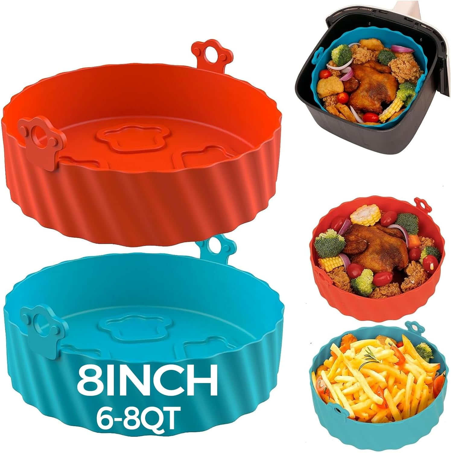 Katbite 2Pack 8inch Silicone Air Fryer Liners, Reusable & NonStick