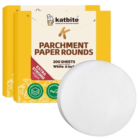 Katbite 6-Inch Round Parchment Paper, 400 Count (2 Packs of 200), Non-Stick Baking Paper