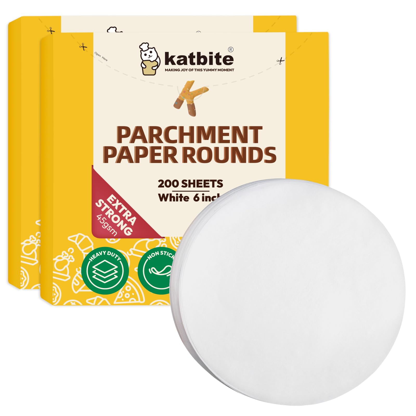 Katbite 6-Inch Round Parchment Paper, 400 Count (2 Packs of 200), Non-Stick Baking Paper
