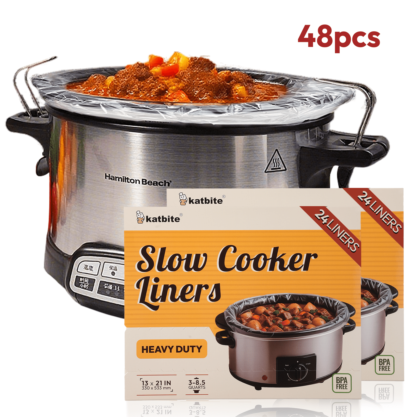Katbite Slow Cooker Liners, 48 Count, 13 x 21 in, Large Disposable ...