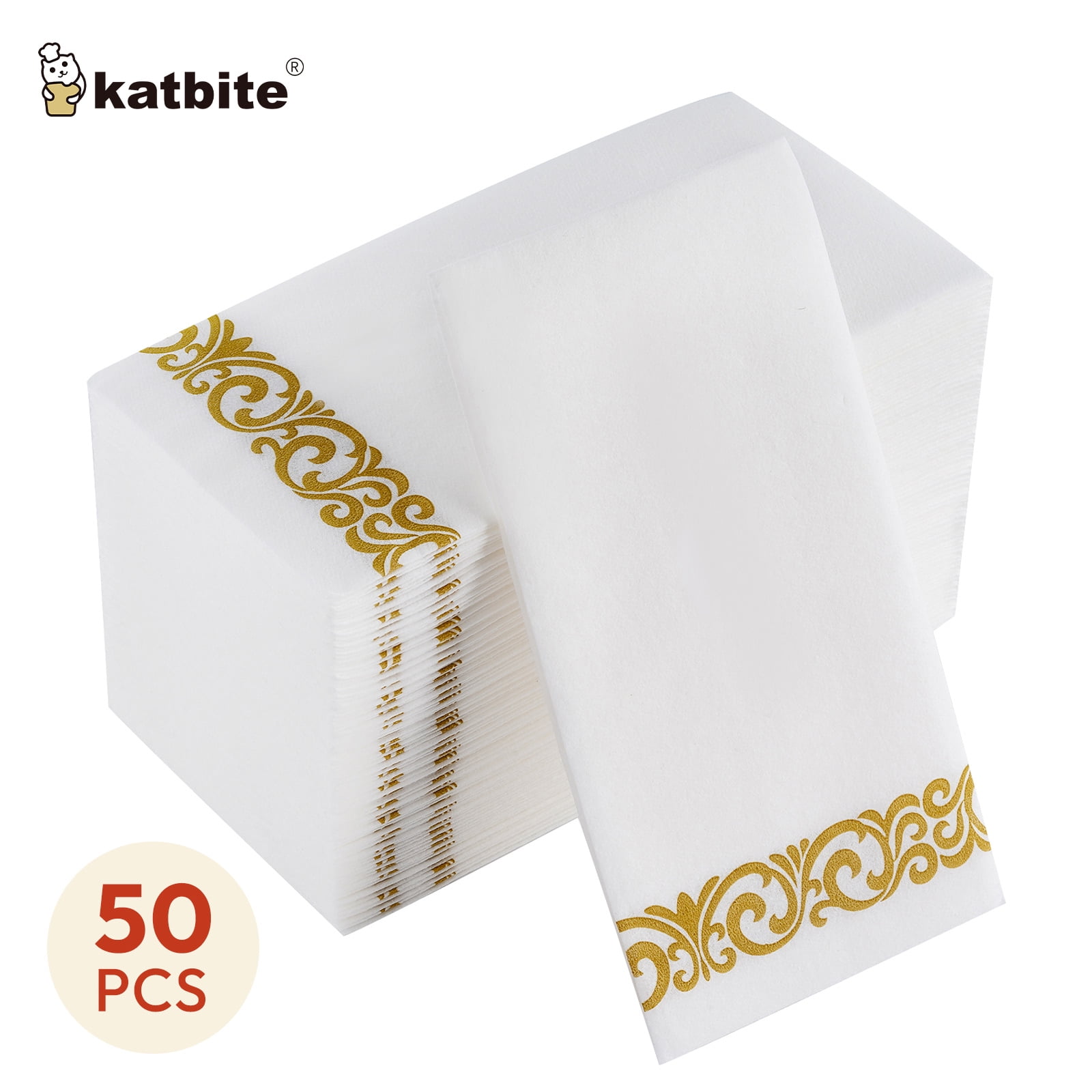 Katbite Gold Paper Napkins 50 Pack Disposable 8.5x4 Inches Elegant Hand ...