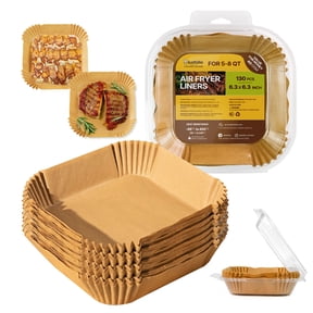 Katbite Air Fryer Paper Liners, 6.3 in Square, 130 Count, Unbleached, Non-Stick, Oil-Proof, Disposable
