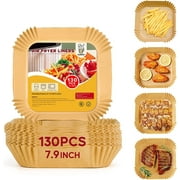 Katbite 7.9" Square Unbleached Air Fryer Paper Liners, 130PCS, Disposable, Non-Stick, Oil-Proof Parchment Sheets