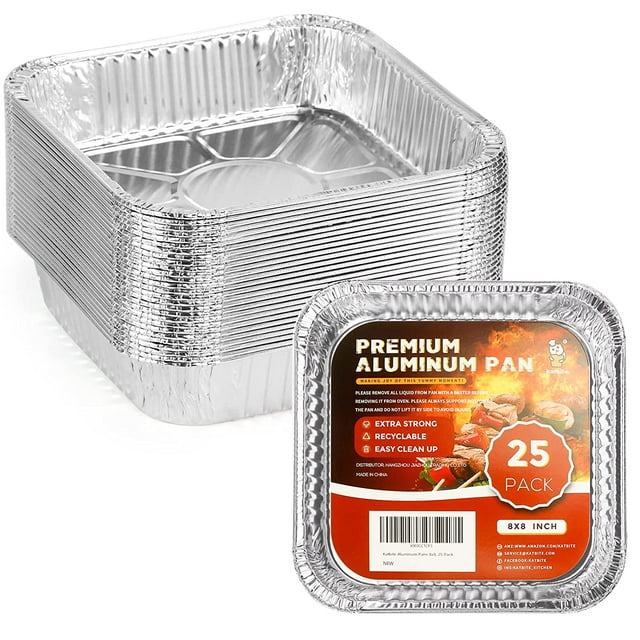 Katbite 8 x 8 Aluminum Foil Pans, 25 Count Disposable Square Aluminum