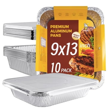 Katbite 9x13 inch (10 Packs) Disposable Aluminum Foil Pans With Lids Foil Baking Pans Rectangular Aluminum Baking Pans