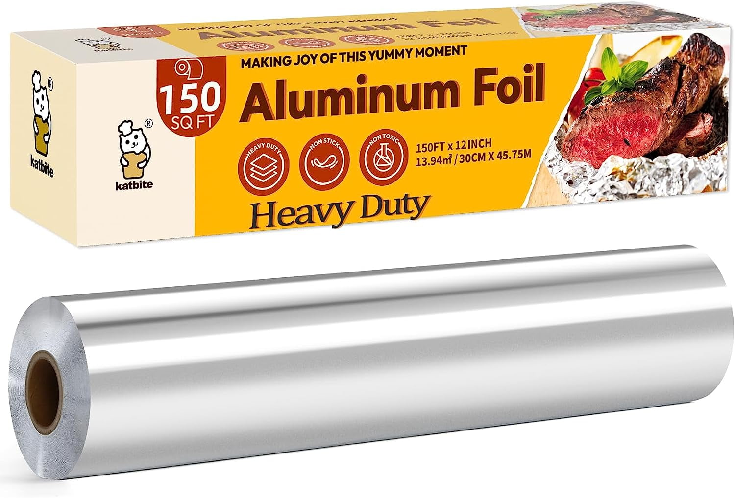 Katbite Heavy Duty Aluminum Foil Roll – 12″ x 150 sq ft with Cutter