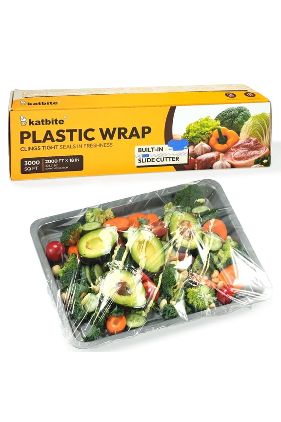 Plastic Wrap Roll, 18 in x 2000 ft (3000 sq ft), Clear Food Wrap, With Removable Slide Cutter
