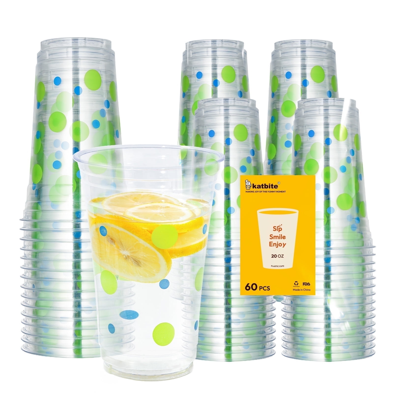 Katbite Disposable Plastic Cups, 20oz, 60 Pack – Durable & Convenient