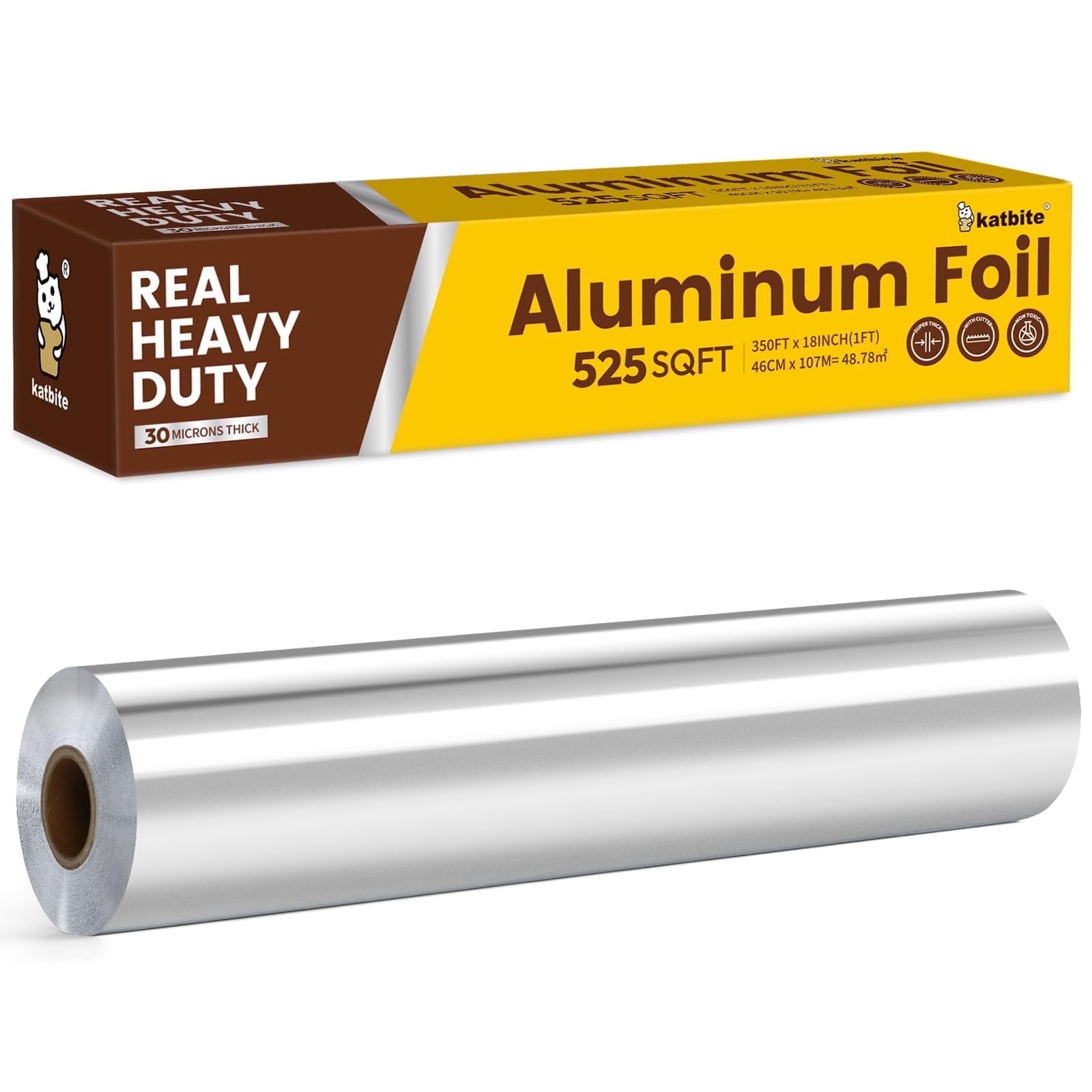 Katbite Heavy Duty Aluminum Foil Roll, 30 Micron, 18" Wide, 525 Sq Ft, Extra Strong Food Wrap