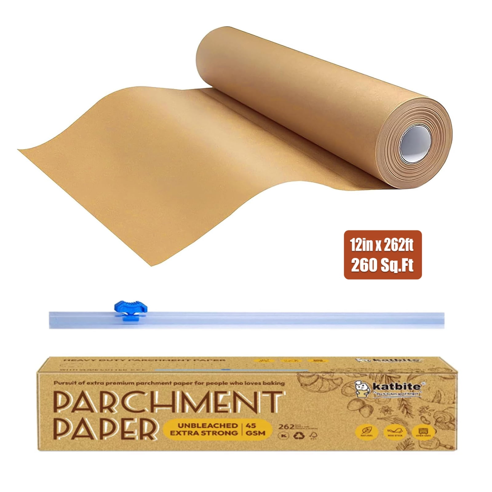 Katbtie Non-stick Brown Parchment Paper Roll 15 in x 210 ft, 260
