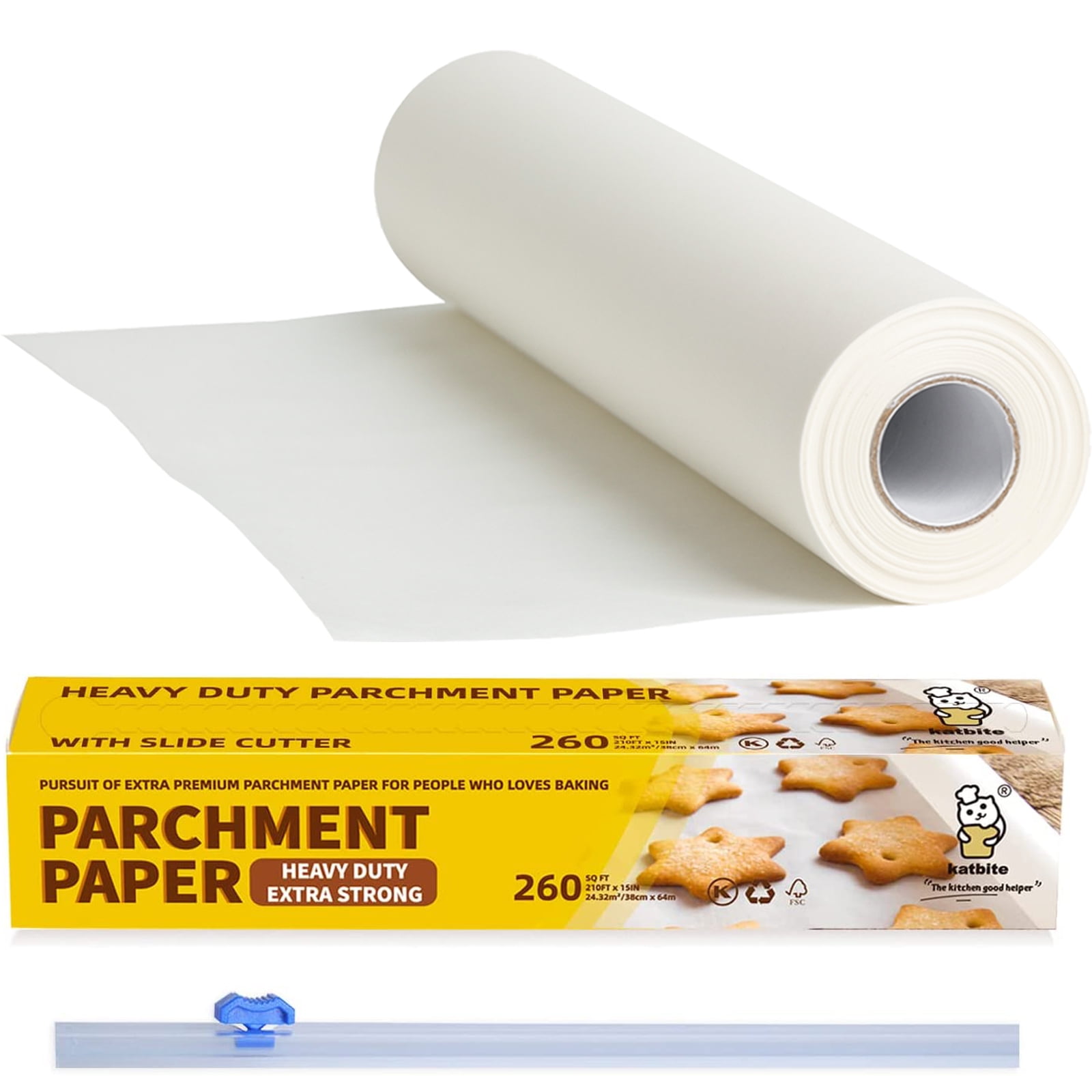 Katbite Heavy Duty Parchment Paper Roll for Baking, 15 in x 210 ft, 260  Sq.Ft,White. 