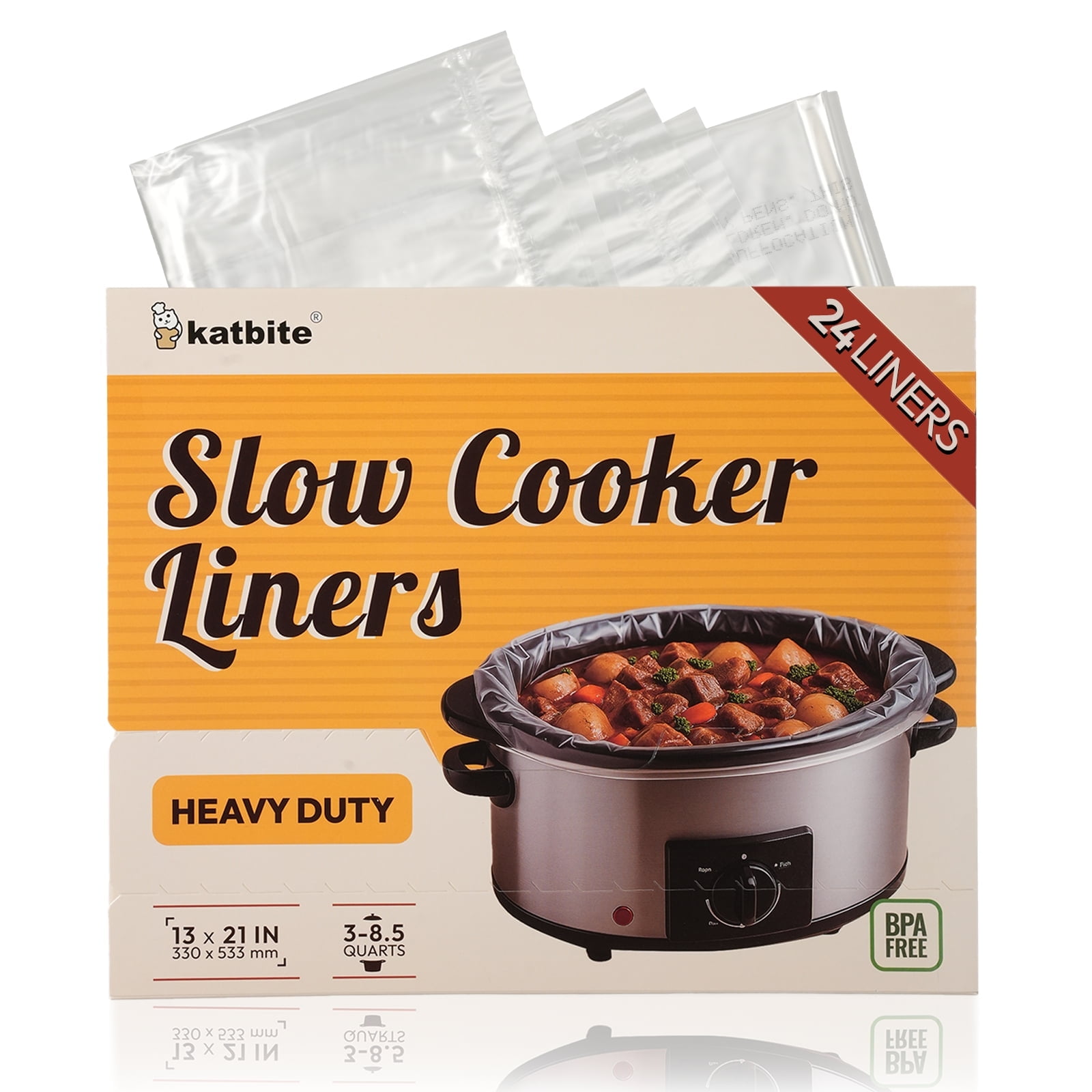 Katbite Slow Cooker Liners, 13 x 21 in, 24 Count, Large Disposable Cooking Bags, Fit 38.5 qt Slow Cookers