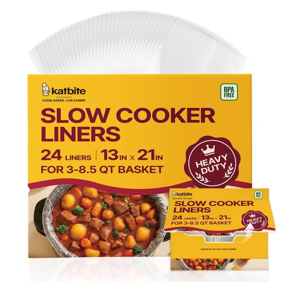 Katbite Slow Cooker Liners, 13 x 21 in, 24 Count, Large Disposable Cooking Bags, Fit 38.5 qt Slow Cookers