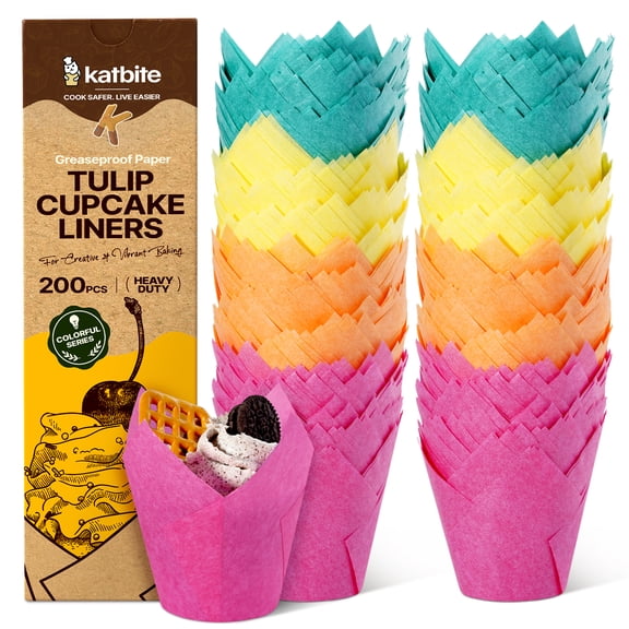 Katbite Multi-Color Tulip Cupcake Liners, 200PCS Muffin Baking Cups Cupcake Wrapper