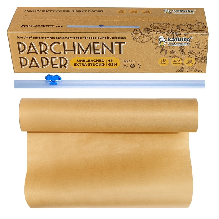 Katbite Non-stick Unbleached Parchment Paper Roll for Baking, Baking Paper  with Slide Cutter, 12in x 262ft, 260 Sq.Ft