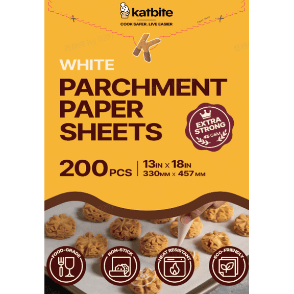 Katbite Parchment Paper Sheets, Heavy Duty 13x18 in 200 Pcs Pre-Cut Baking Paper