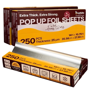 Katbite Pop Up Aluminum Foil Sheets 2 Pack, 500PCS, 14 x 10.75 Inch Heavy Duty 25 Micron Precut Nonstick Foil Wraps for Cooking, Baking, Grilling, Catering, Deli and Sandwiches