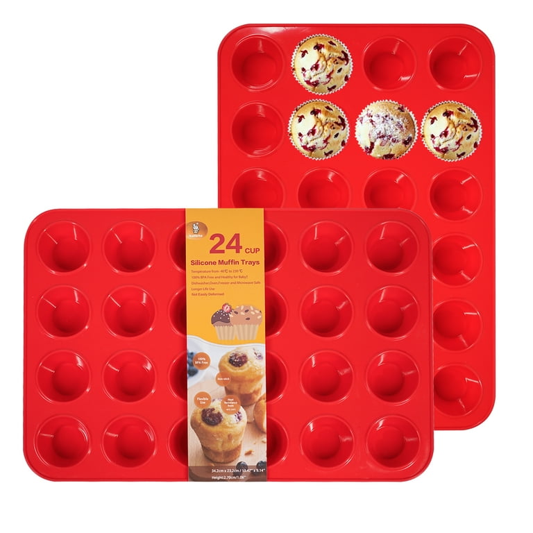 Katbite Silicone Mini Muffin Pan 24 Cups Cupcake Pan Food Grade Silicone  Molds for Baking,Red 