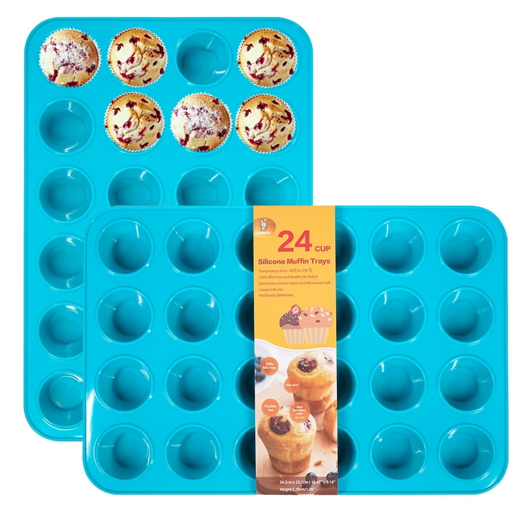 Katbite Silicone Mini Muffin Pan 24 Cups Cupcake Pan for Baking,Blue, Adult Unisex, Size: 9D x 13.4W x 1H