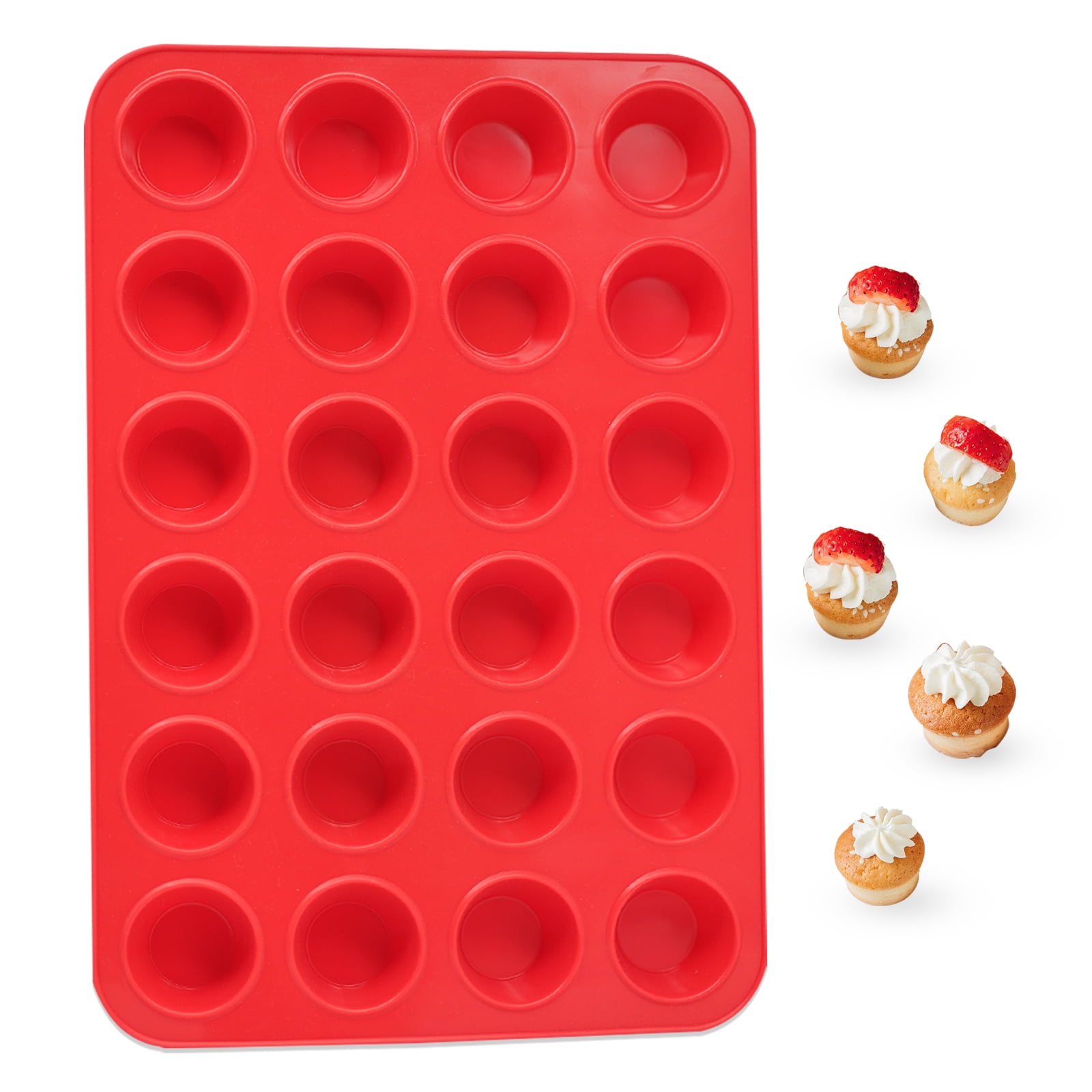 Katbite Silicone Mini Muffin Pan 24 Cups,Red