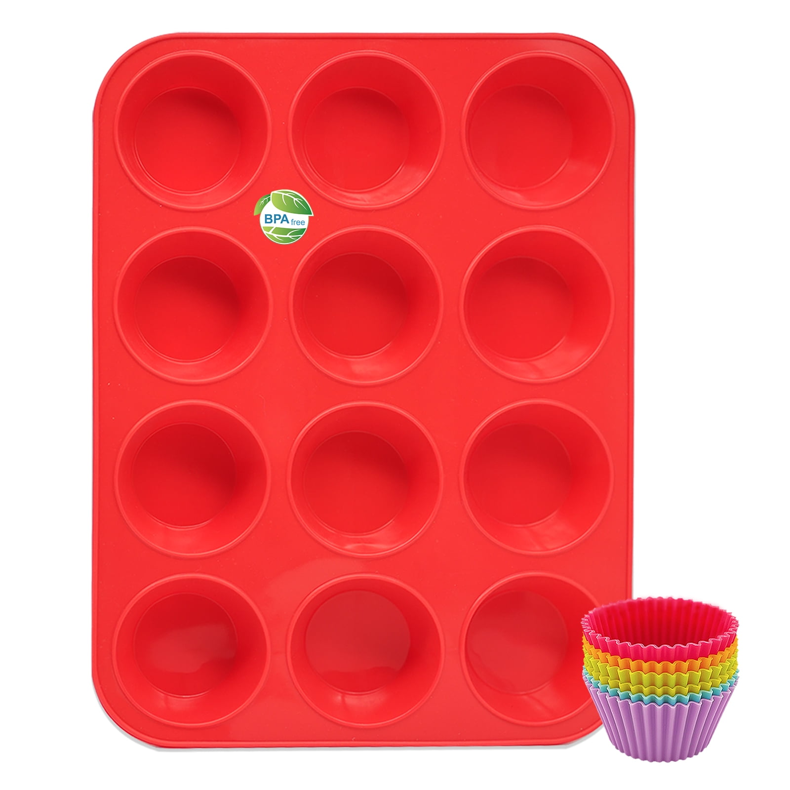 Katbite Large Standard Round Silicone Muffin Pan 12 Cup Red Cupcake ranch-pork-chops-and-potatoes-sheet-pan-dinner-n-muasafat