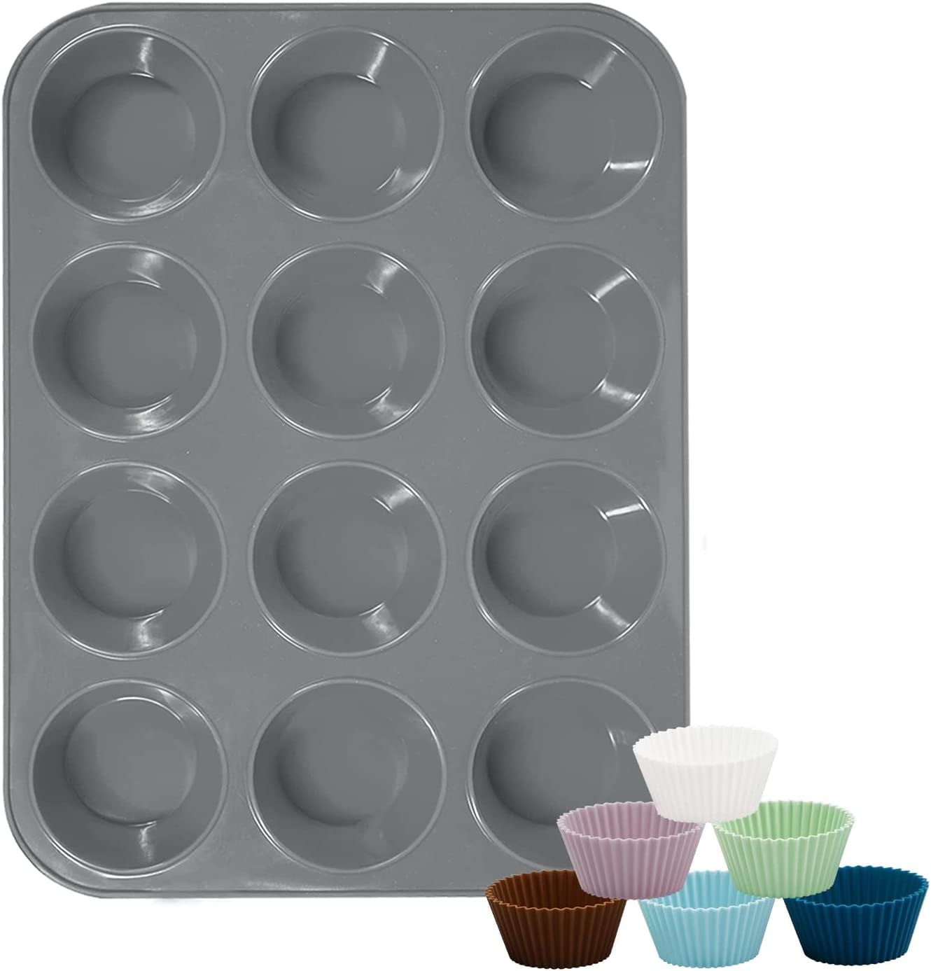 12 Cups Silicone Muffin Pan - Nonstick BPA Free Cupcake Pan
