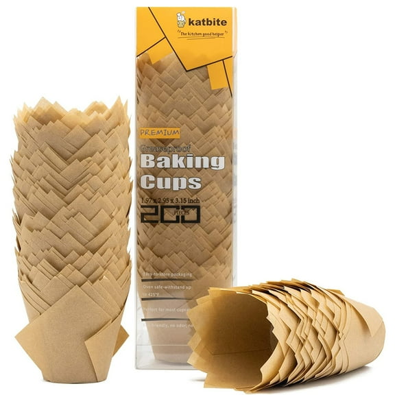 Katbite Tulip Cupcake Liners 200PCS, Muffin Baking Cupcake Liners Holders, Baking Cups, Nature