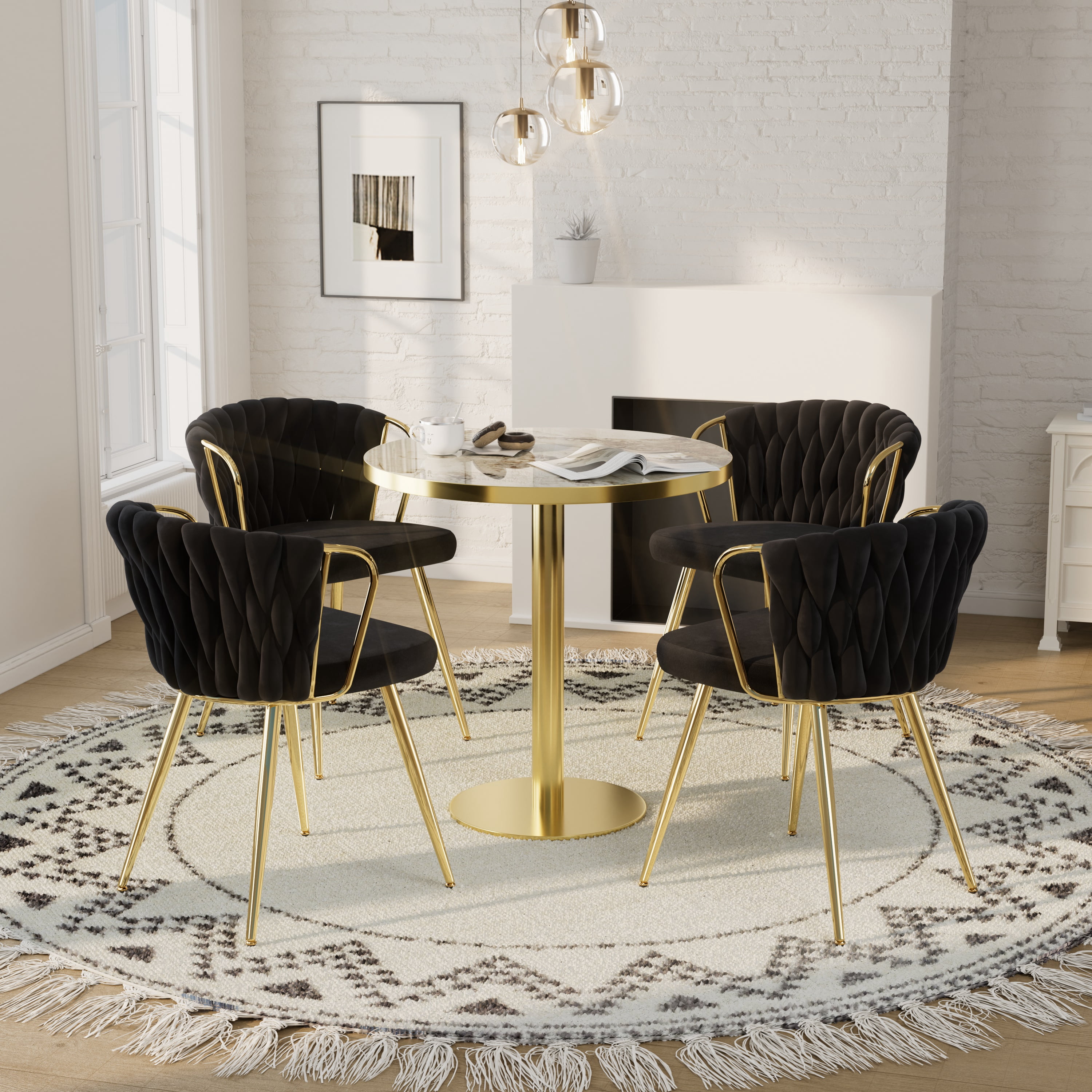 Katboc 31.5in Round Modern Dining Table Set with 4 Accent Chairs, Faux ...