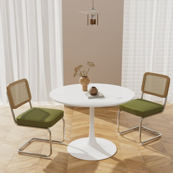 Katboc Mid Century Modern Dining Chairs Set of 2, Velvet Accent Chairs, Design with Cane Back & Chrome Base, Upholstery for Dining, Living Room, Olive-Green