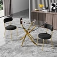 thumbnail image 1 of Katboc Modern 3-Piece Dining Set, 36in Square Tempered Glass Table with Cross Metal Legs, 2 Teddy Velvet Chairs, Space Saving for Living Room, Kitchen, Black1, 1 of 6