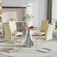 thumbnail image 1 of Katboc Modern Dining Table and 4Pcs Chairs Set, 35in Black Glass Top, Silver Flared Base & Faux Leather Seats, Compact for Small Kitchen, Living Room, Dining Area, Yellow, 1 of 7