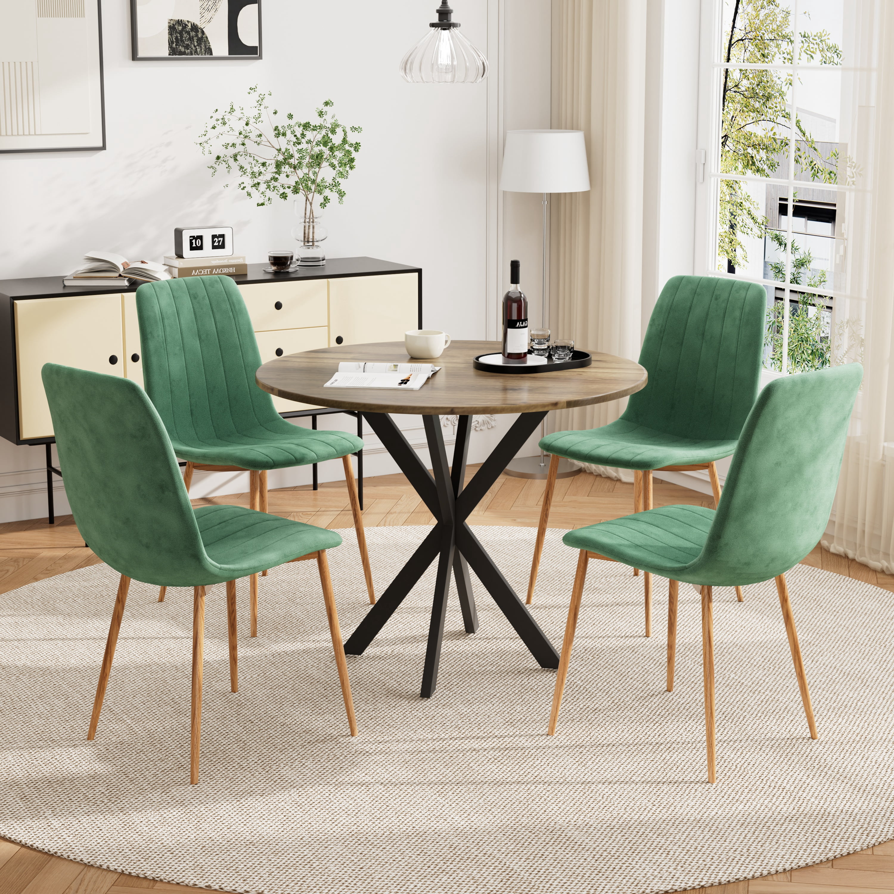 Katboc Modern Dining Table Set, 31.5in Round Table & 4 Velvet Chairs ...