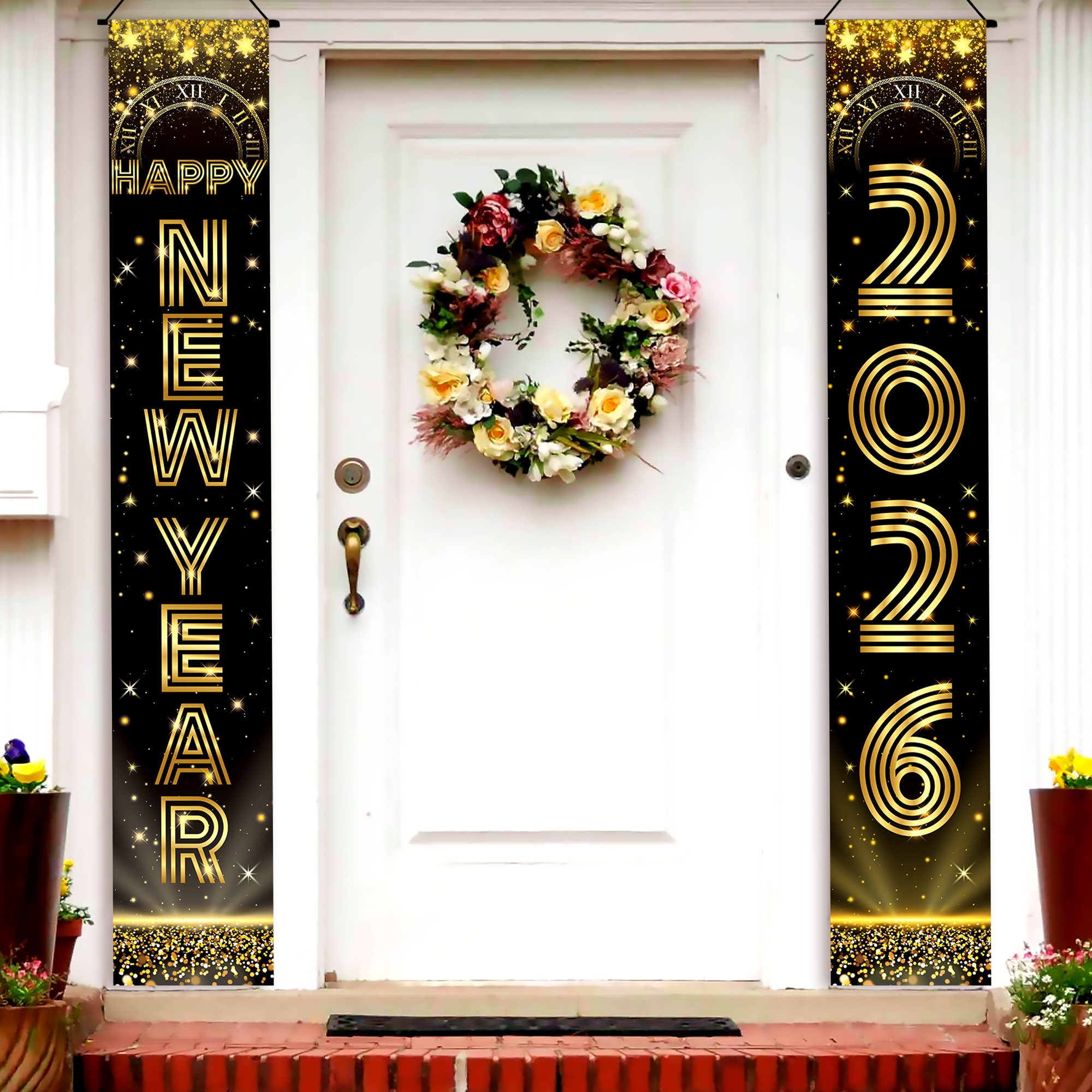 KatchOn, Large Happy New Years Door Banner 2026 - 72x12 Inch | Black ...