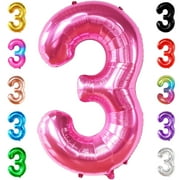 KatchOn, 40 Inch Hot Pink Large 3 Number Balloons Big Foil Helium Number Balloons 0-9 Jumbo Happy 3rd Mylar Birthday Party Decorations for Girl Anniversary Party Supplies