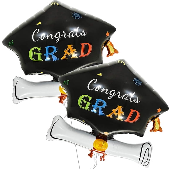 KatchOn, Big Congrats Grad Graduation Cap Balloon - 24 Inch, Pack of 2 | Congrats Grad Balloons for 2026 Graduation Decorations | Mylar Graduation Cap Balloon for Class of 2026 Graduation Decoration