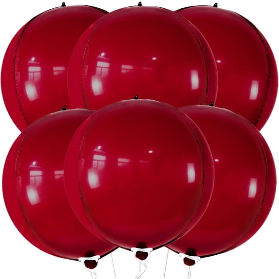 KatchOn, Big Metallic Red Balloons - 22 Inch, Pack of 6 | Round 4D Mylar Balloon for Merry Christmas Decorations | Burgandy Balloons for Fall Decor, Vampire Party Decoration | Red Party Decorations