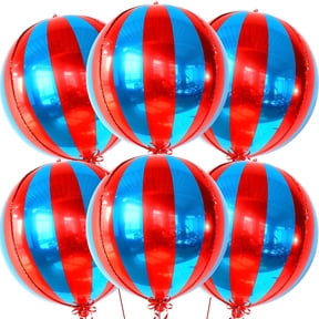 KatchOn Big, Red and Blue Carnival Balloons - Pack of 6, Circus Decorations | 22 Inch 360 Degree 4D Red Blue Balloons | Birthday, Carnival, Circus Theme Party Decoration | 4th of July Decorations