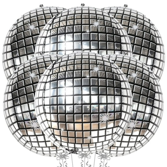 KatchOn, Big Silver Disco Ball Balloons - 22 Inch, Pack of 6 Disco Party Decorations | 4D Sphere Disco Balloons for Disco Bachelorette Party Decorations | Silver Graduation Decorations Class of 2025
