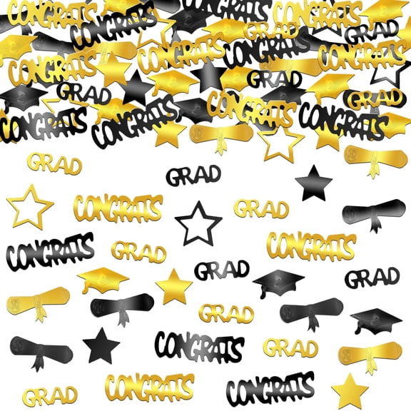 KatchOn, Black and Gold Grad Confetti 2026 - Pack of 1300 | Graduation Confetti Class of 2026 | Black and Gold Graduation Decorations 2026 | Grad Table Decorations 2026