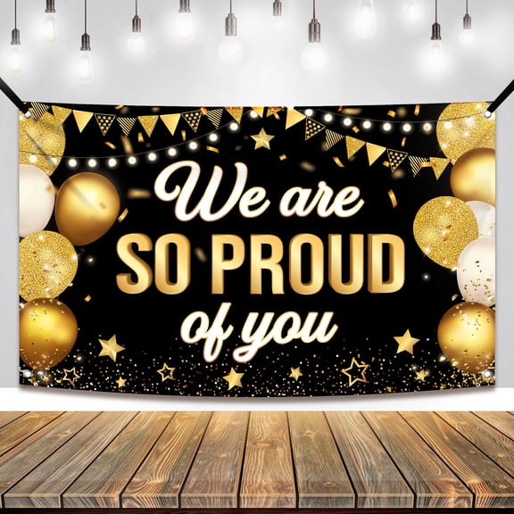 KatchOn, Black We are So Proud of You Banner - XtraLarge, 72x44 Inch | Graduation Banner, Congratulations Decorations | Graduation Backdrop 2026, graduation Decorations Class of 2026