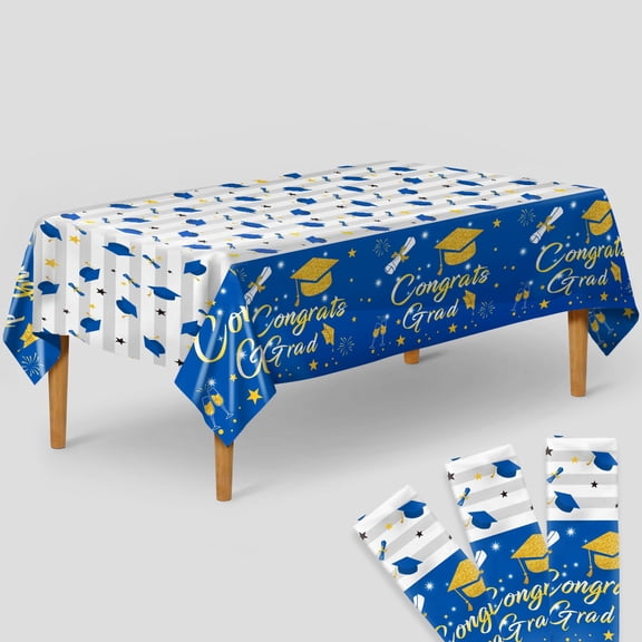 KatchOn, Blue and White Graduation Tablecloths - 108x54 Inch, Pack of 3 | Congrats Grad Tablecloth, Blue and Gold Graduation Decorations 2026 | Graduation Table Covers, Graduation Party Decorations