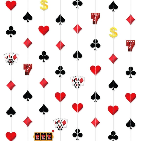 KatchOn, Casino Party Hanging Garlands - Pack of 8, Pre Strung | Casino Theme Garland for Casino Theme Party Decorations | Casino Garland for Casino Night Decorations | Casino Theme Party Decorations