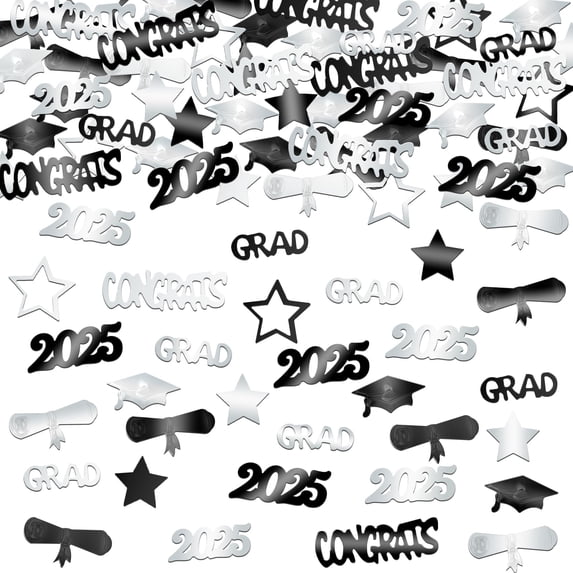 KatchOn, Congrats Grad Confetti 2026 - Pack of 1300 | Black and Silver Graduation Table Decorations | Graduation Decorations 2026 | Grad Confetti Class of 2026