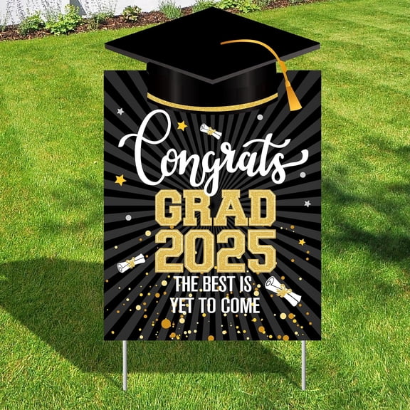 KatchOn, Congrats Grad Yard Sign - 16x10 Inches | Black and Gold Class of 2026 Congrats Yard Sign | Graduation Party Decoration | Congrats Grad Lawn Signs for Graduation Decorations 2026