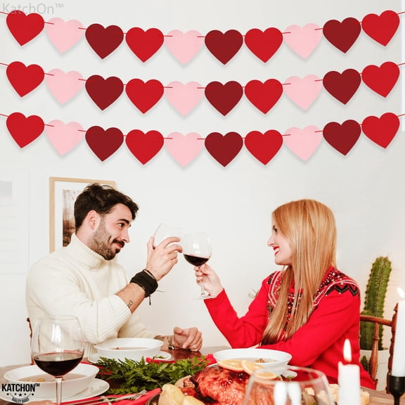 KatchOn, Felt Heart Garland - 8.2 Feet, No DIY | Valentines Day Decorations | Engagement Party Decorations | Anniversary Banner, Wedding Decorations | Heart Garland, Anniversary Decorations