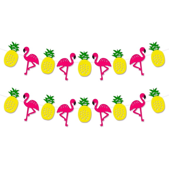 KatchOn, Felt Pineapple Flamingo Garland - 10 Feet, Pre-Strung | Banner for Flamingo Party Decorations | Pineapple Decor for Luau Decorations | Summer Party Decorations