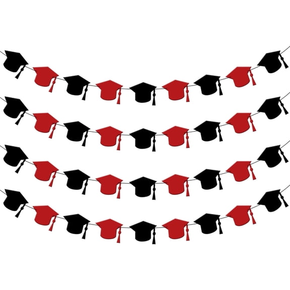 KatchOn, Felt Red Graduation Cap Garland - 4 String | Graduation Garland for Red and Black Graduation Decorations | Graduation Banner, Graduation Party Decorations 2026 | Graduation Cap Decorations