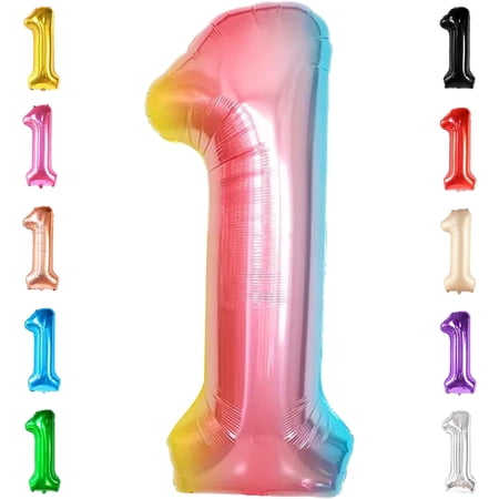 KatchOn, Giant 40 Inch, Rainbow Number 1 Balloons - Number One Balloon for First Birthday | Foil Rainbow 1 Balloon for First Birthday