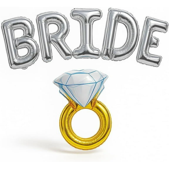 KatchOn, Giant Bride Balloons Silver - 40 Inch | Bachelorette Party Decorations | Bride Balloons Bachelorette for Bridal Shower Decorations | Silver Bride Balloons | Ring Balloon, Bride Decorations