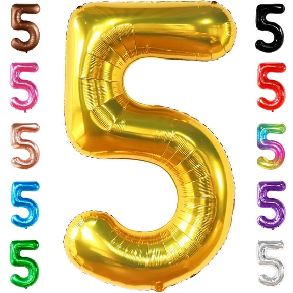 KatchOn, Giant Gold 5 Balloon Number - 40 Inch | Golden 5 Balloon, 5 Year Anniversary Decorations | Gold Number 5 Balloon, 5th Birthday Decoration | Five Balloon for 5 Year Old Birthday Decorations